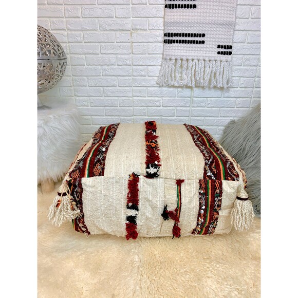 Handmade Moroccan Kilim Pouf: Berber Ottoman Floor Pillow 03YS00349 - Picture 6 of 10